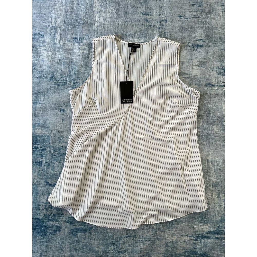 Adrienne Vittadini White Black Stripe Asymmetrical Sleeveless Blouse XL